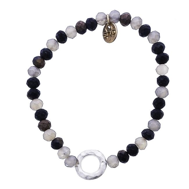 ELASTIC FACETED CRYSTAL BRACELET WITH METAL RING