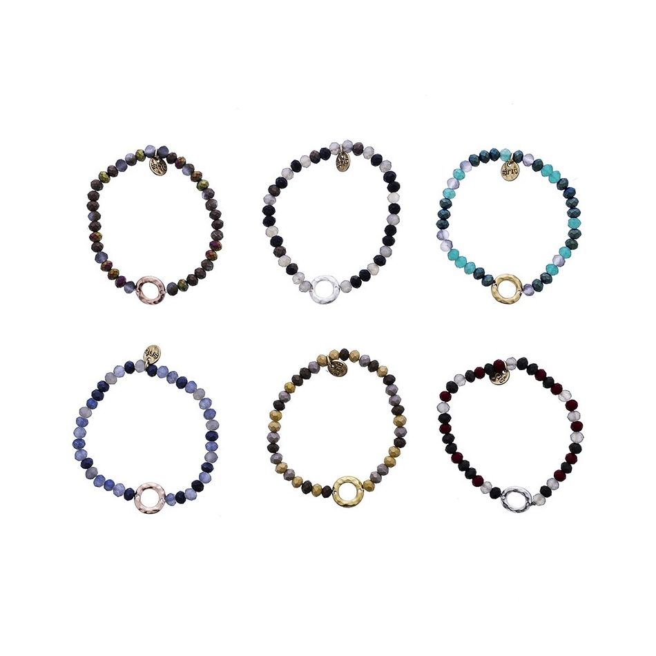 ELASTIC FACETED CRYSTAL BRACELET WITH METAL RING