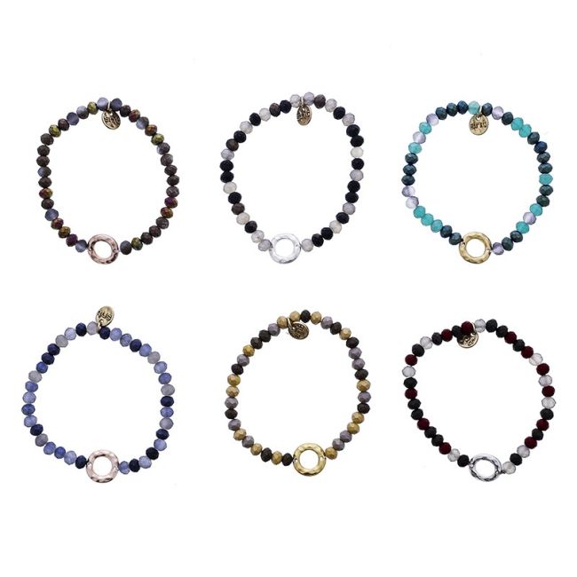 ELASTIC FACETED CRYSTAL BRACELET WITH METAL RING