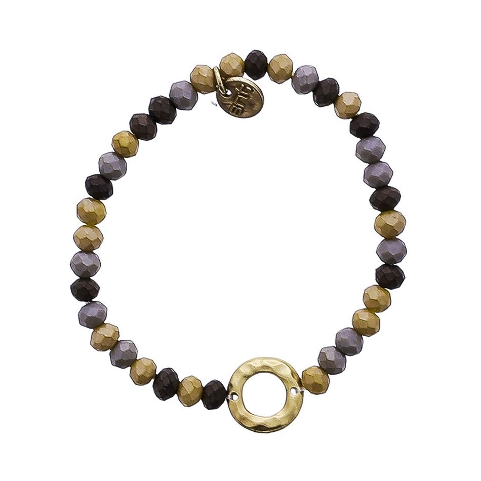 ELASTIC FACETED CRYSTAL BRACELET WITH METAL RING