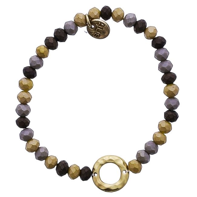 ELASTIC FACETED CRYSTAL BRACELET WITH METAL RING