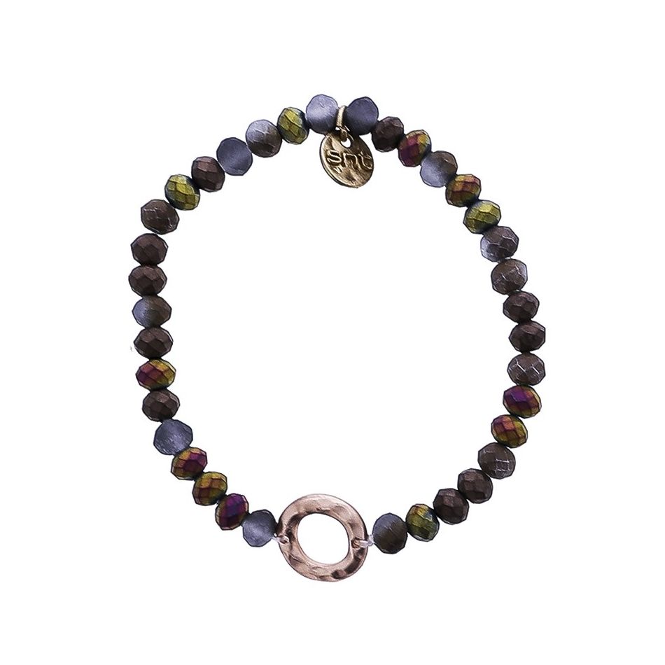 ELASTIC FACETED CRYSTAL BRACELET WITH METAL RING