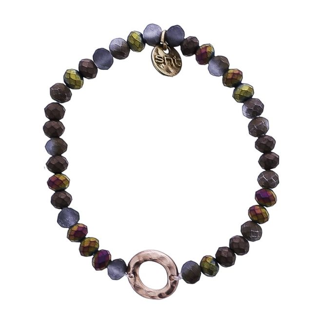 ELASTIC FACETED CRYSTAL BRACELET WITH METAL RING