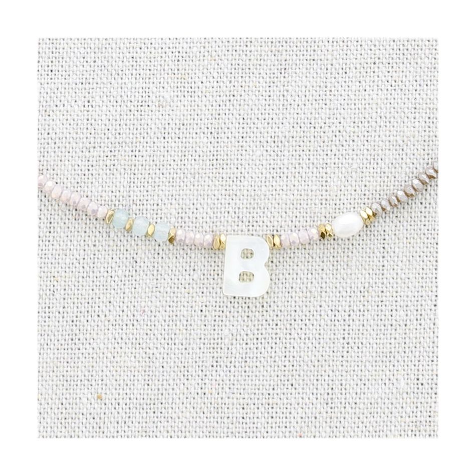 STEEL SHORT NECKLACE WITH STONES LETTER B