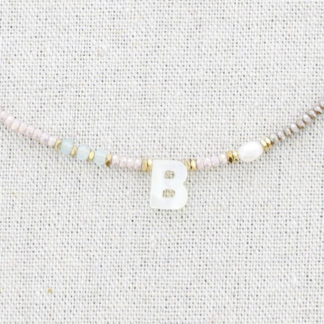 STEEL SHORT NECKLACE WITH STONES LETTER B