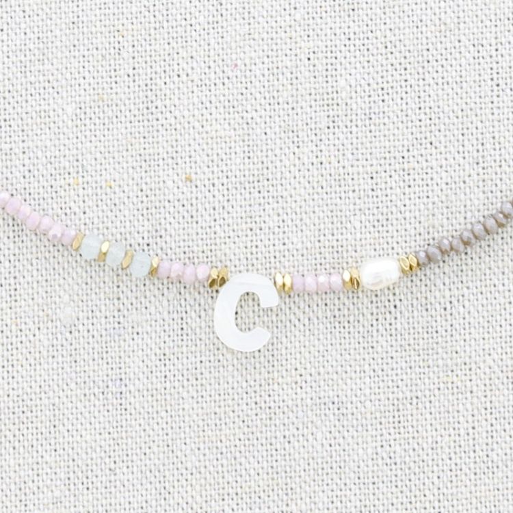 STEEL SHORT NECKLACE WITH STONES LETTER C 2