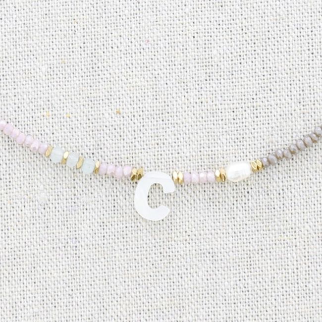 STEEL SHORT NECKLACE WITH STONES LETTER C