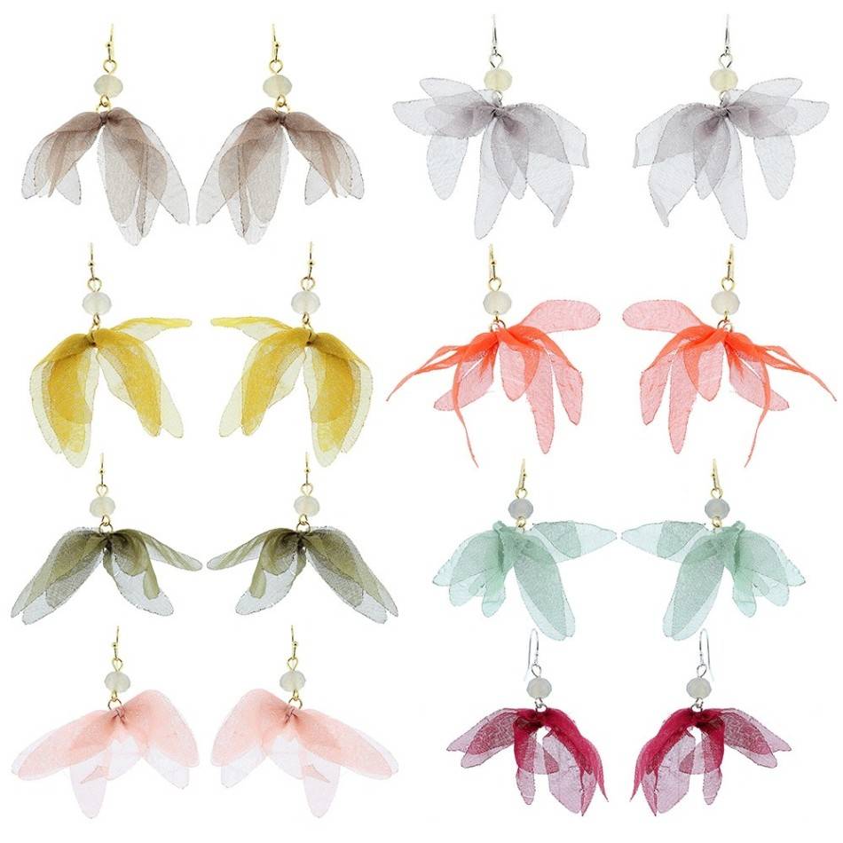 PENDIENTES FLOR TELA GANCHO HIPPIE
