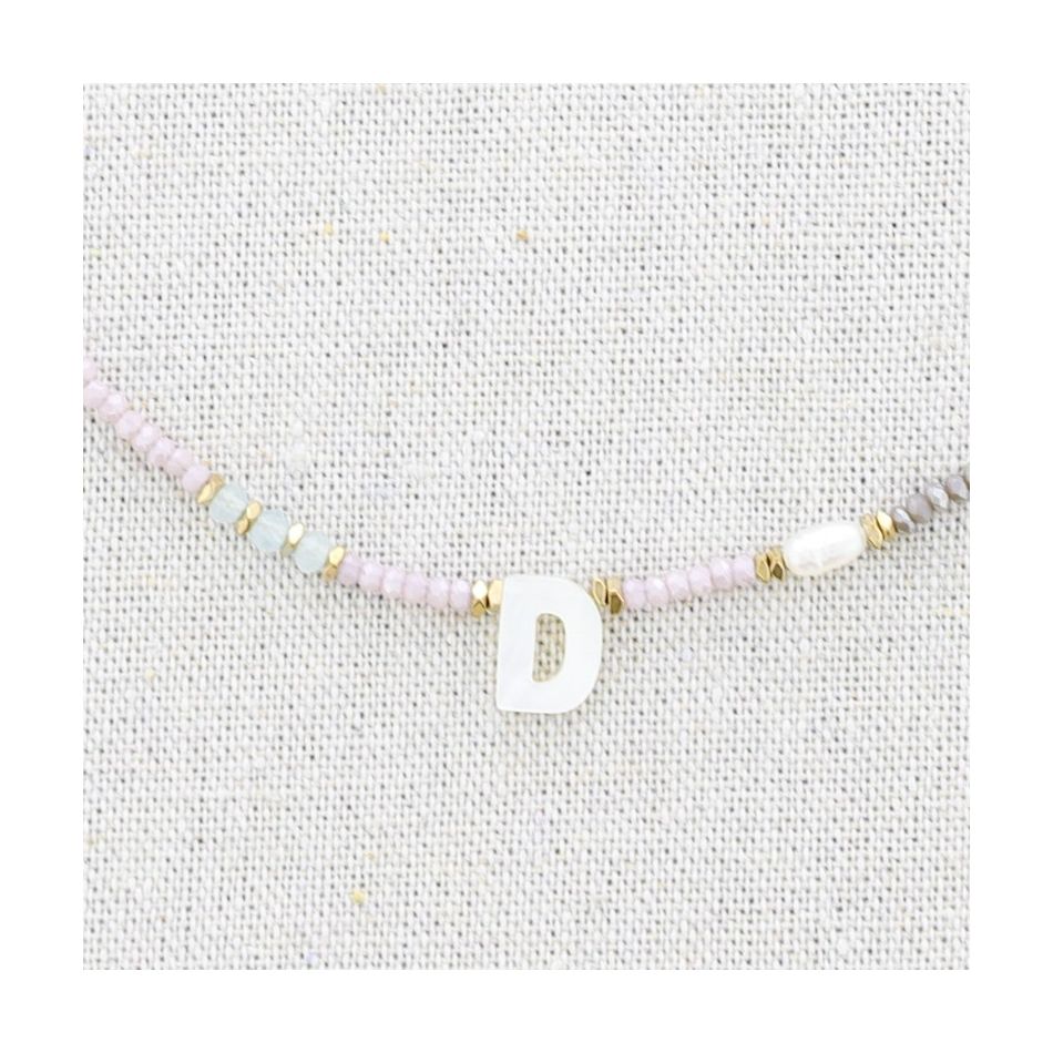 STEEL SHORT NECKLACE WITH STONES LETTER D