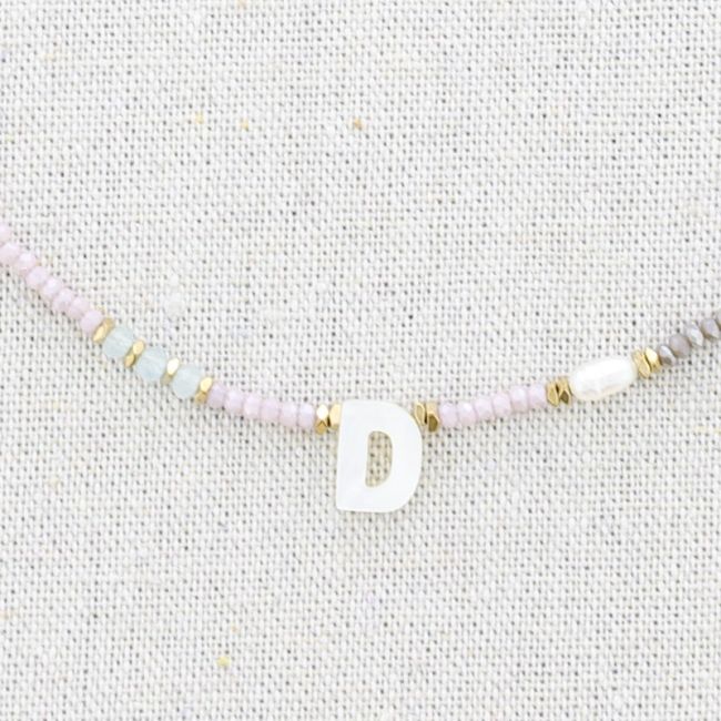STEEL SHORT NECKLACE WITH STONES LETTER D