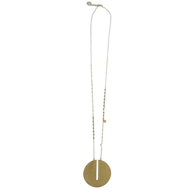 METAL MEDAL PENDANT LONG NECKLACE