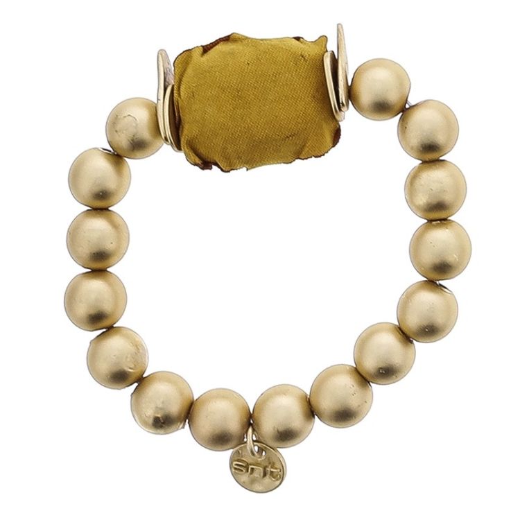 PULSERA ELÁSTICA CUENTAS IMITACIÓN METAL MEDALLA FORRADA