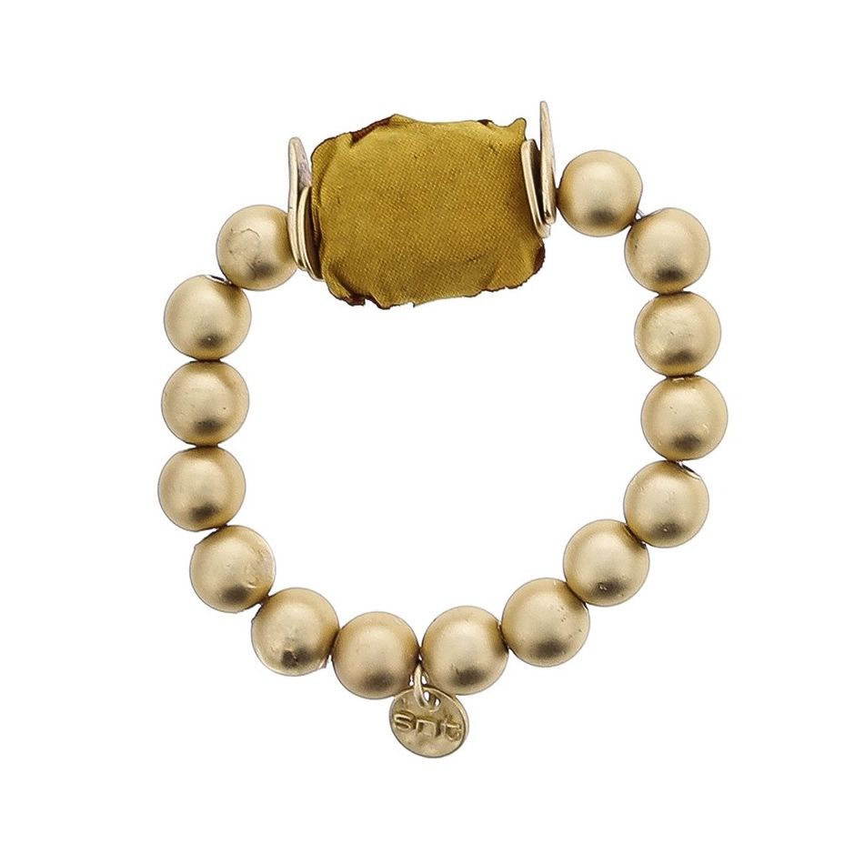 ELASTIC BRACELET WITH IMITATION METAL BEADS WITH LINED MEDAL