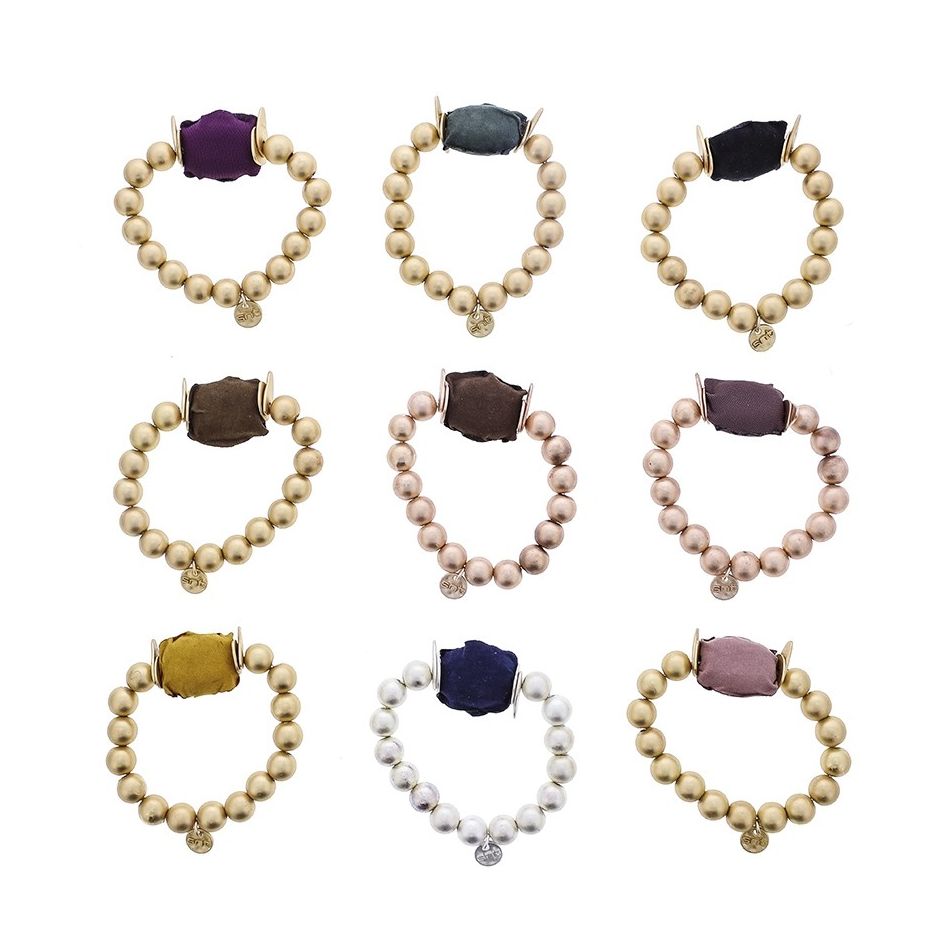 ELASTIC BRACELET WITH IMITATION METAL BEADS WITH LINED MEDAL