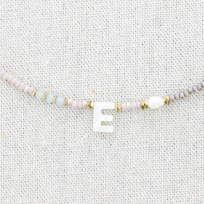 STEEL SHORT NECKLACE WITH STONES LETTER E