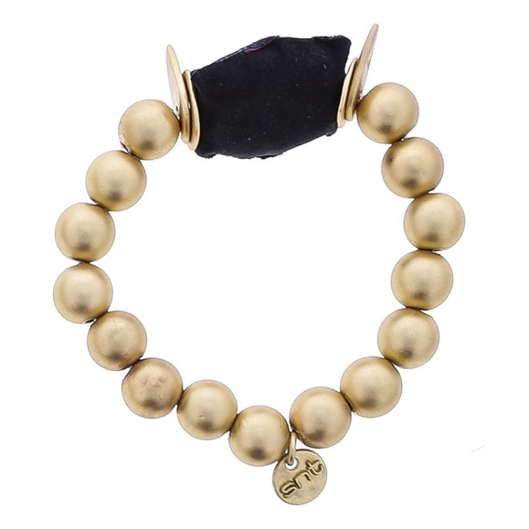 PULSERA ELÁSTICA CUENTAS IMITACIÓN METAL MEDALLA FORRADA 2