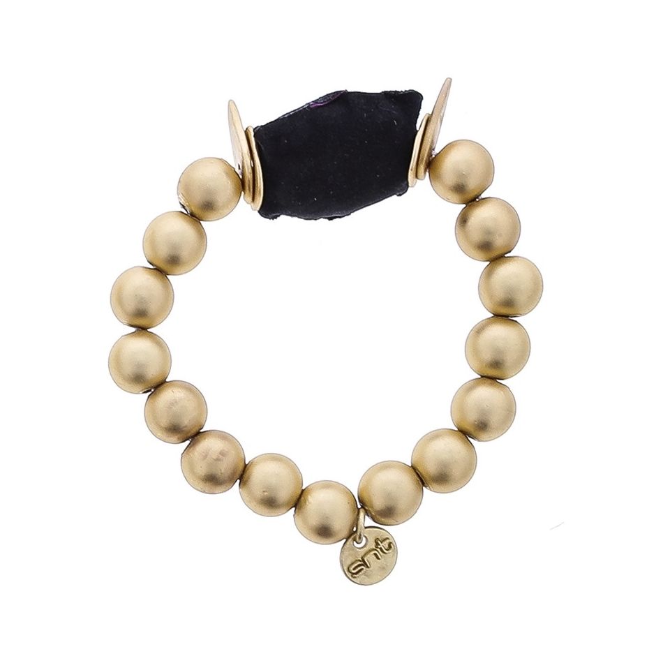 ELASTIC BRACELET WITH IMITATION METAL BEADS WITH LINED MEDAL