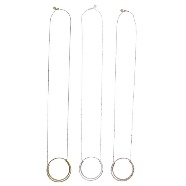 LONG METAL DOUBLE HOOP PENDANT NECKLACE