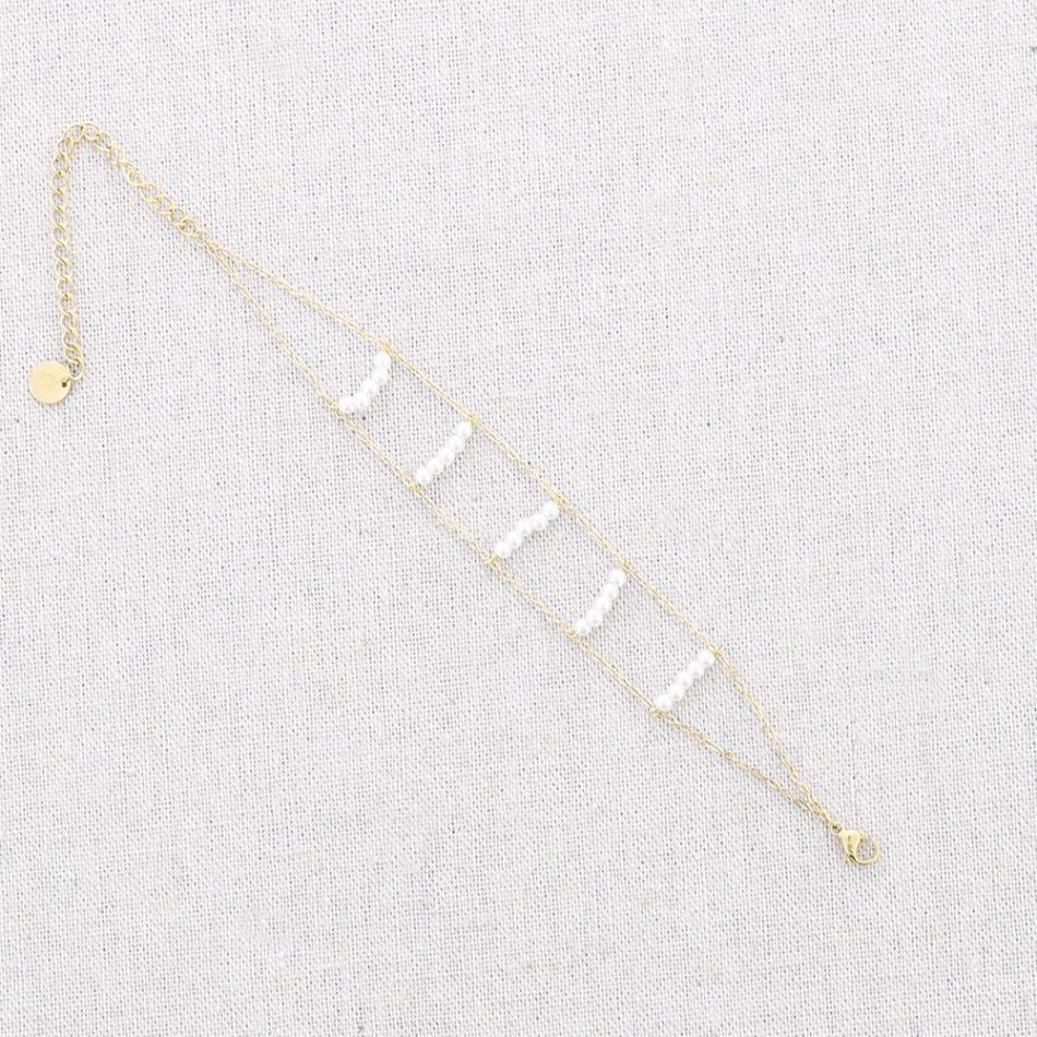 PULSERA ACERO DOBLE CUENTAS PERLITAS