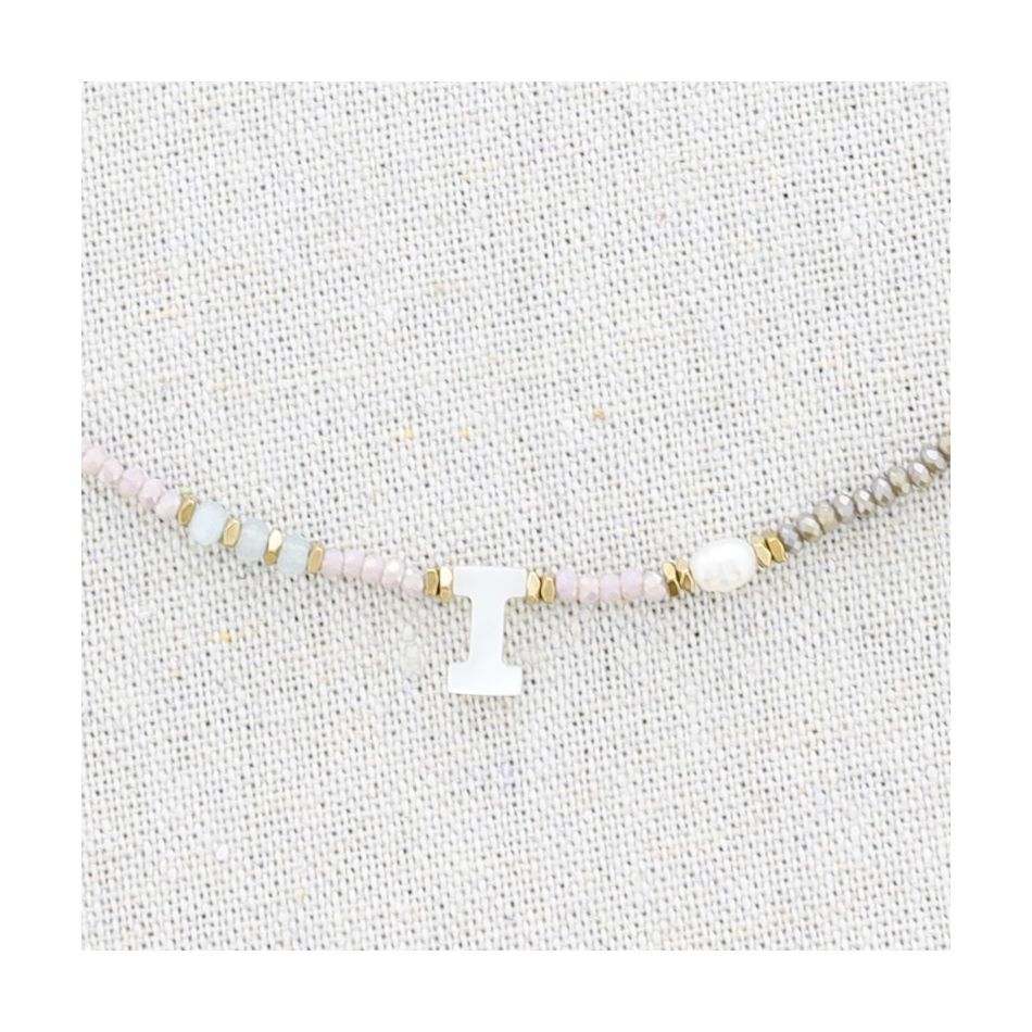 STEEL SHORT NECKLACE WITH STONES LETTER I
