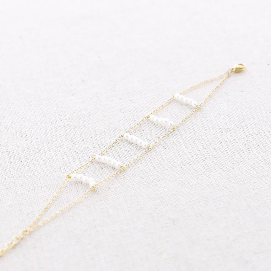PULSERA ACERO DOBLE CUENTAS PERLITAS