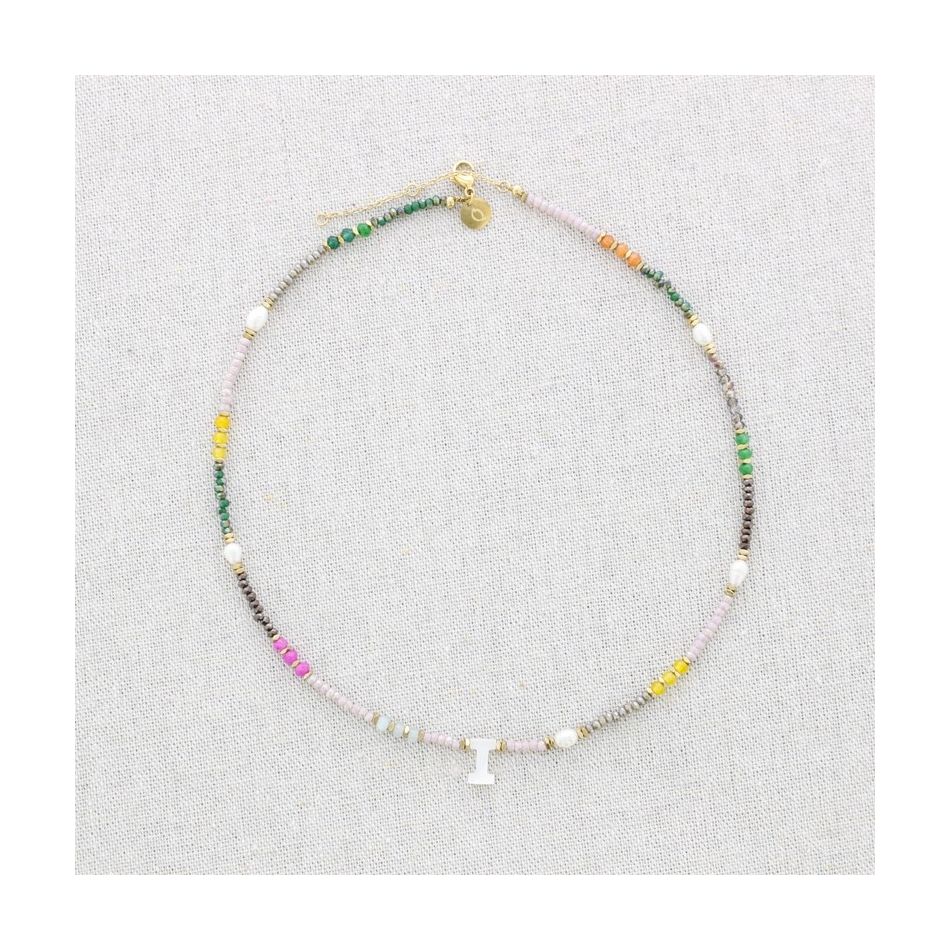 STEEL SHORT NECKLACE WITH STONES LETTER I