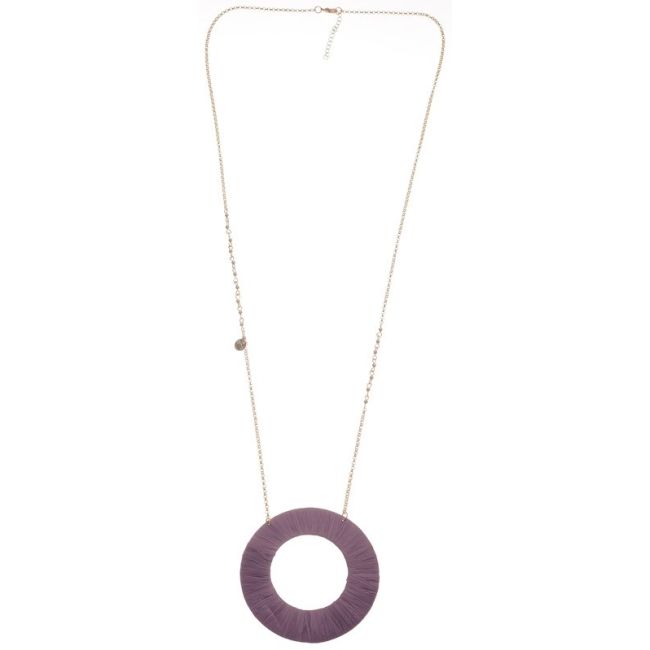 COLLAR LARGO COLGANTE DÓNUT METAL RAFIA