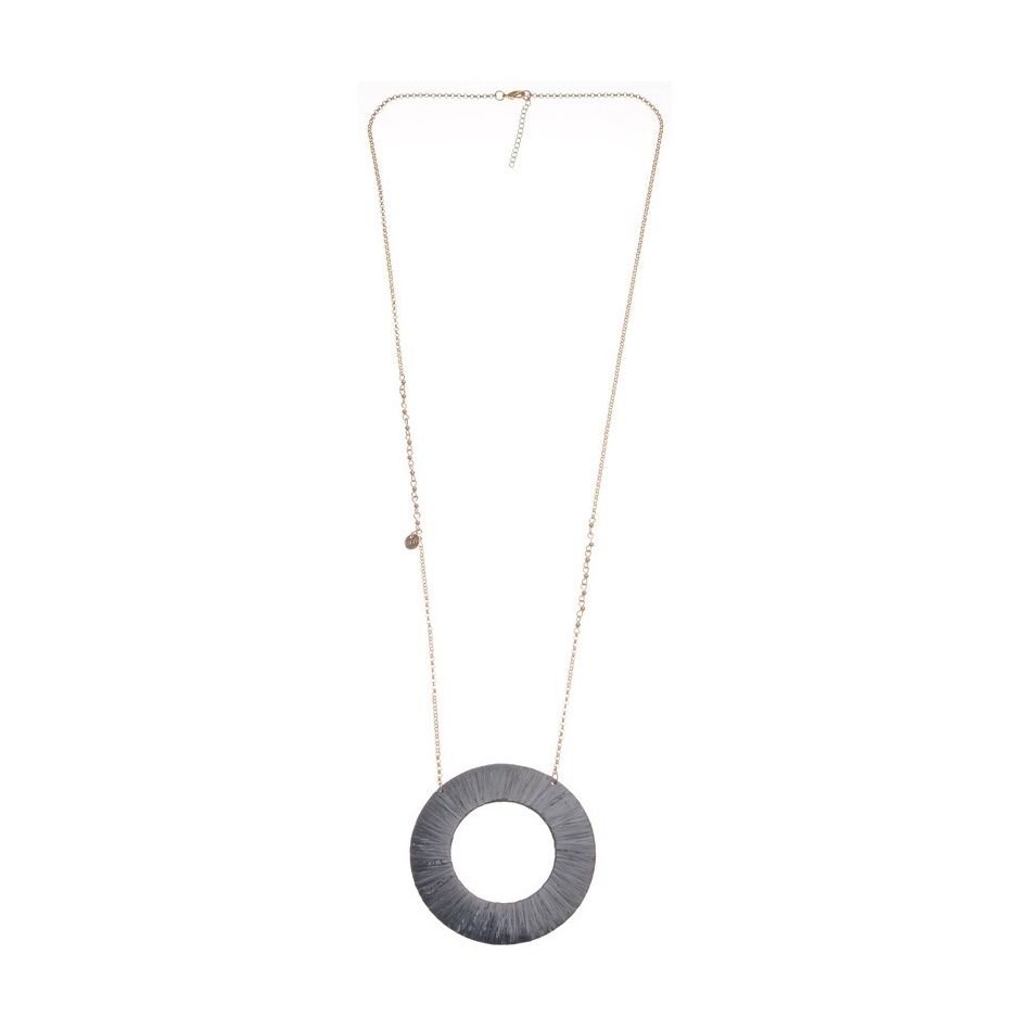 RAFFIA METAL DONUT LONG PENDANT NECKLACE