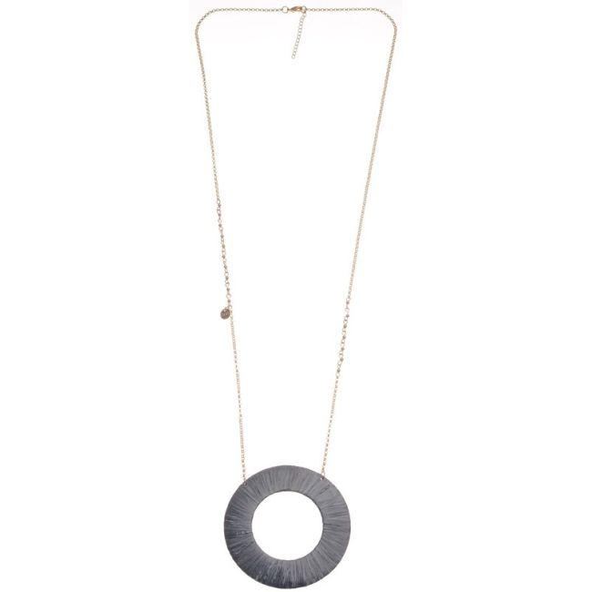 RAFFIA METAL DONUT LONG PENDANT NECKLACE