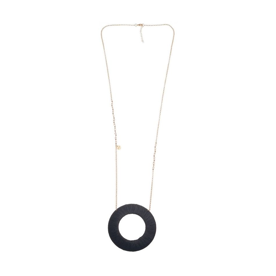 RAFFIA METAL DONUT LONG PENDANT NECKLACE