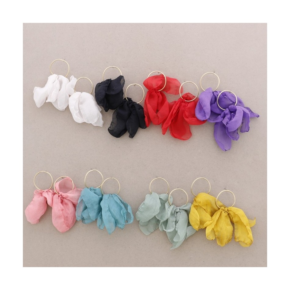 METAL RING EARRINGS WITH FABRIC PENDANT