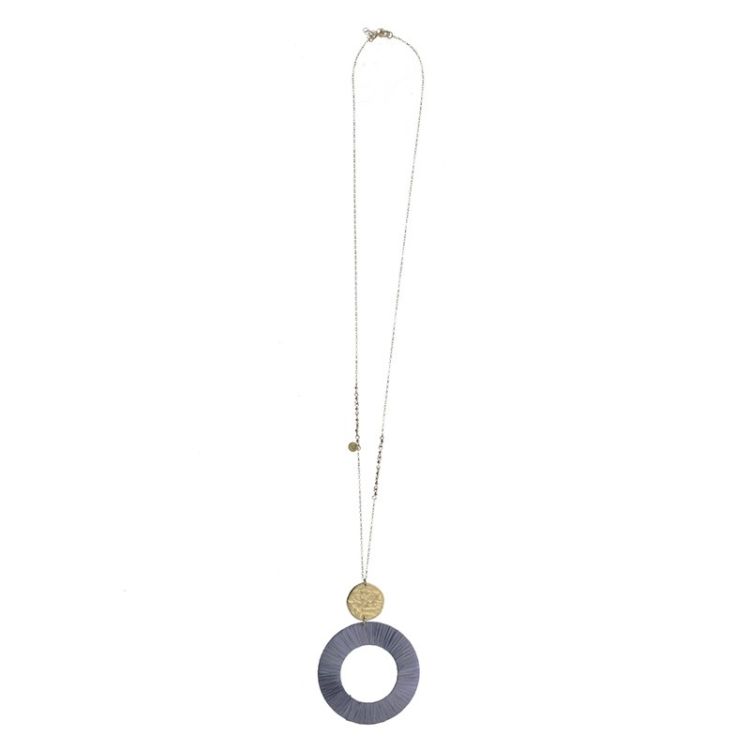 RAFFIA METAL MEDAL PENDANT LONG NECKLACE 2