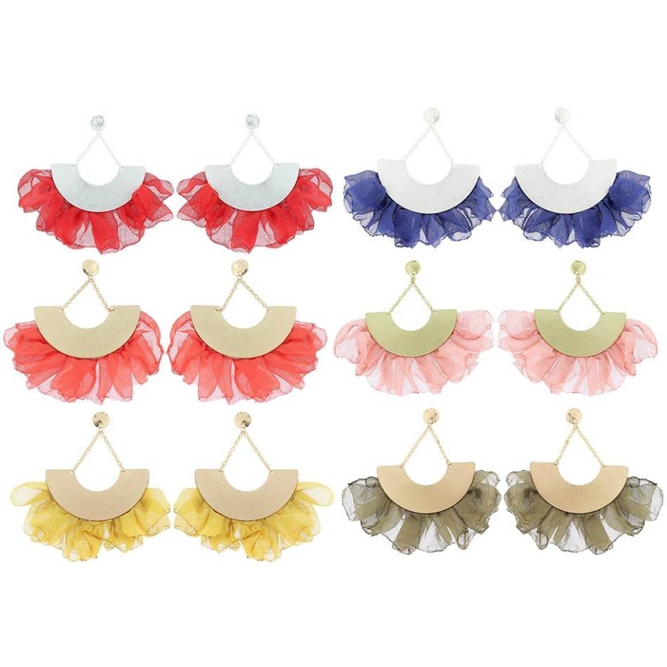 FABRIC FRILL FAN EARRINGS