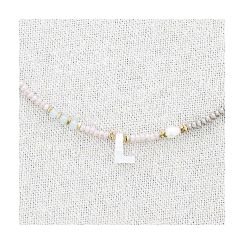 STEEL SHORT NECKLACE WITH STONES LETTER L