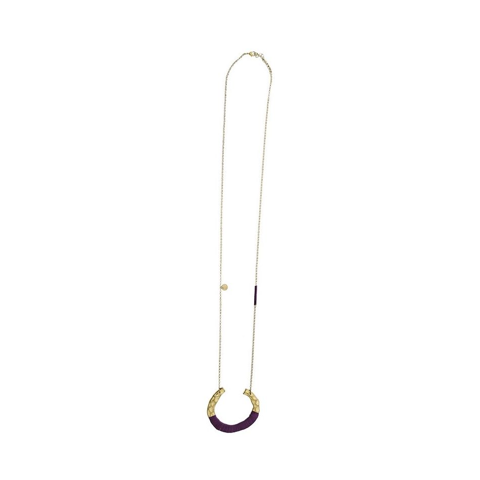 COLLAR LARGO COLGANTE METAL RAFIA