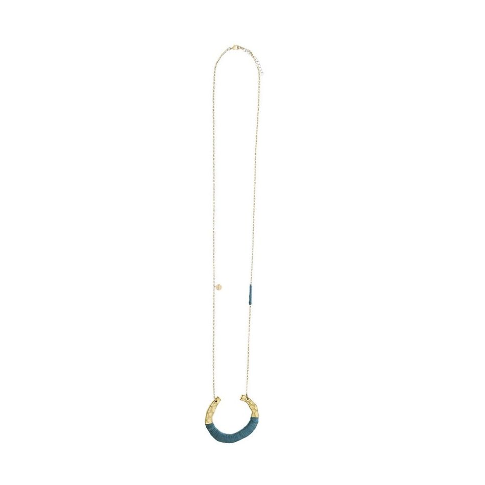 RAFFIA METAL PENDANT LONG NECKLACE