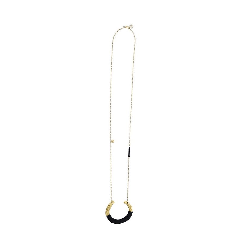COLLAR LARGO COLGANTE METAL RAFIA