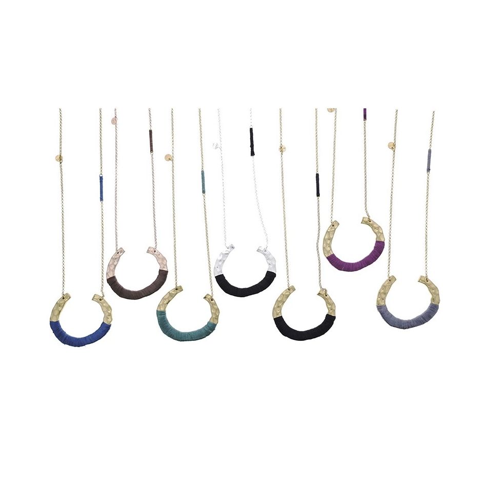 RAFFIA METAL PENDANT LONG NECKLACE