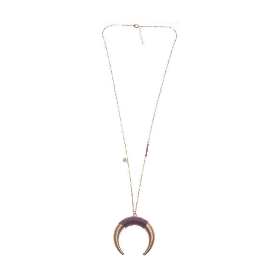 METAL HALF MOON PENDANT LONG NECKLACE