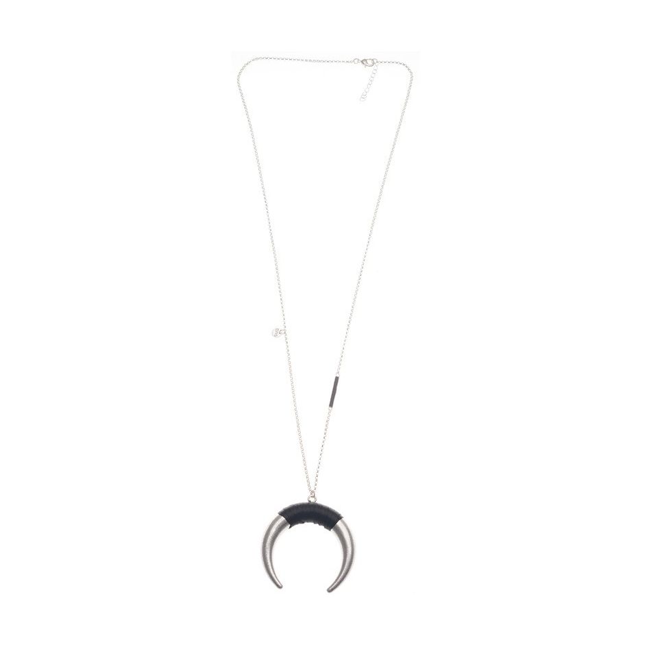METAL HALF MOON PENDANT LONG NECKLACE