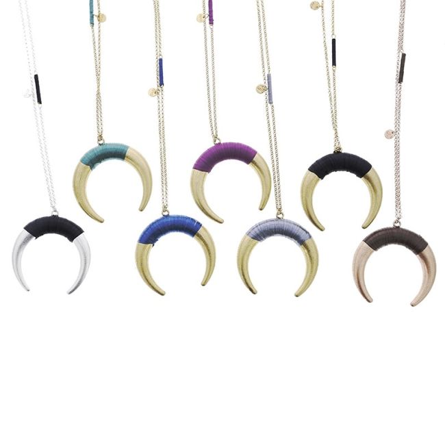 METAL HALF MOON PENDANT LONG NECKLACE