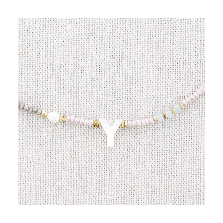STEEL SHORT NECKLACE WITH STONES LETTER Y