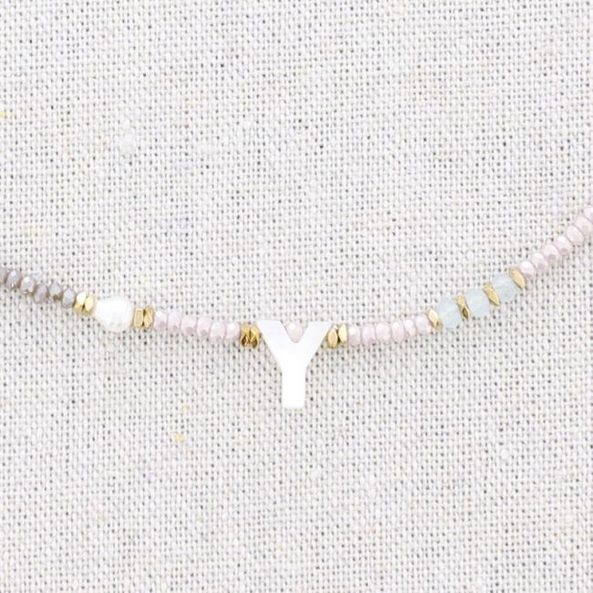 STEEL SHORT NECKLACE WITH STONES LETTER Y