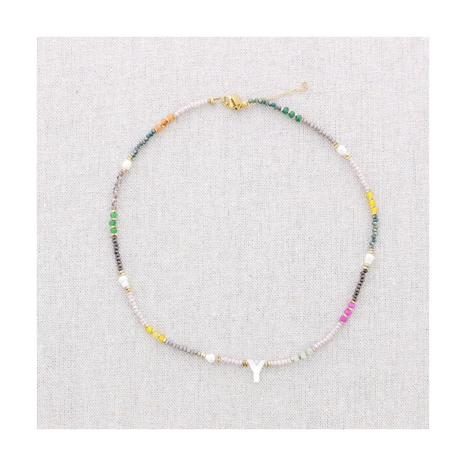 STEEL SHORT NECKLACE WITH STONES LETTER Y