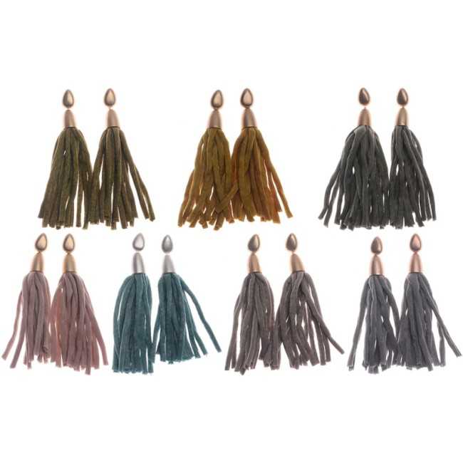 FABRIC TUBES FRINGE HANGING EARRINGS