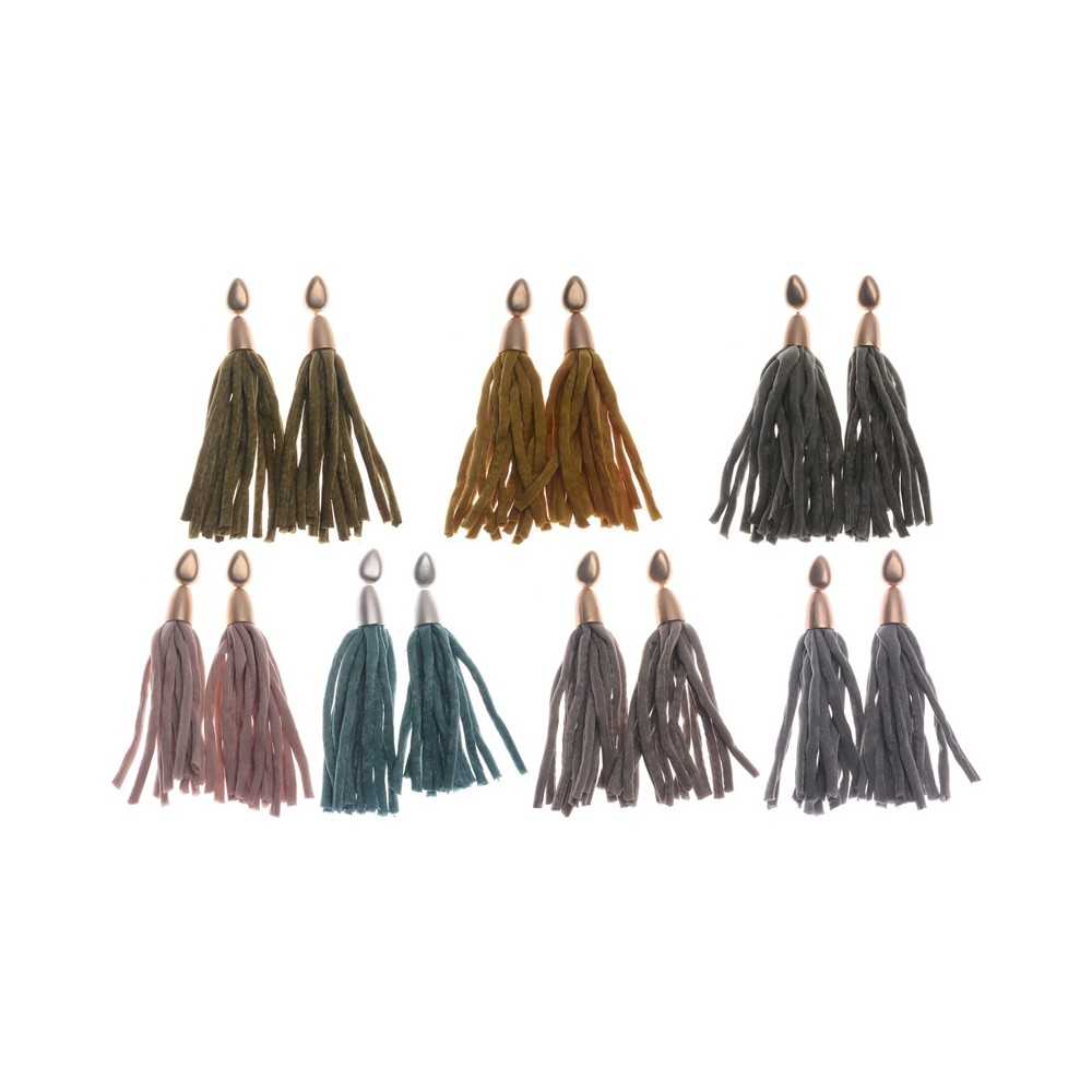 FABRIC TUBES FRINGE HANGING EARRINGS