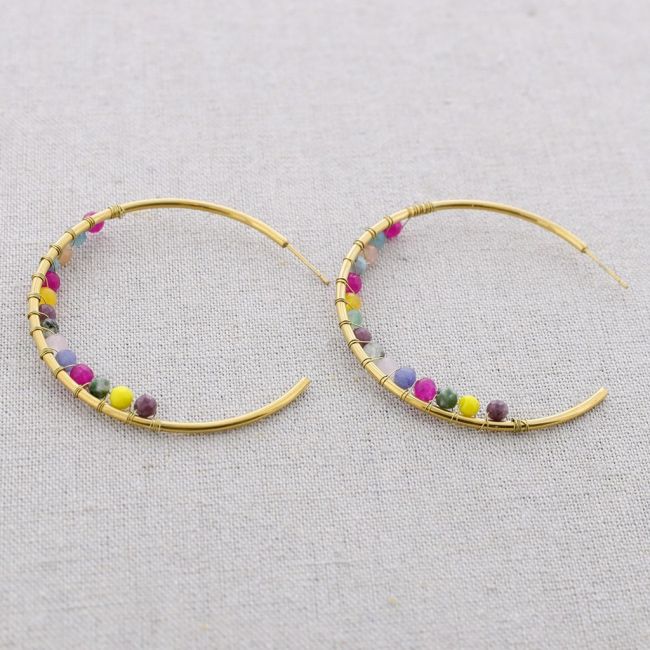 STAINLESS STEEL HOOP EARRINGS WITH FACETED CRYSTALS
