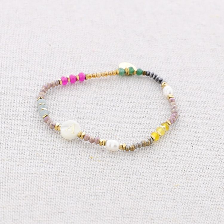ELASTIC STEEL BRACELET WITH STONES LETTER A