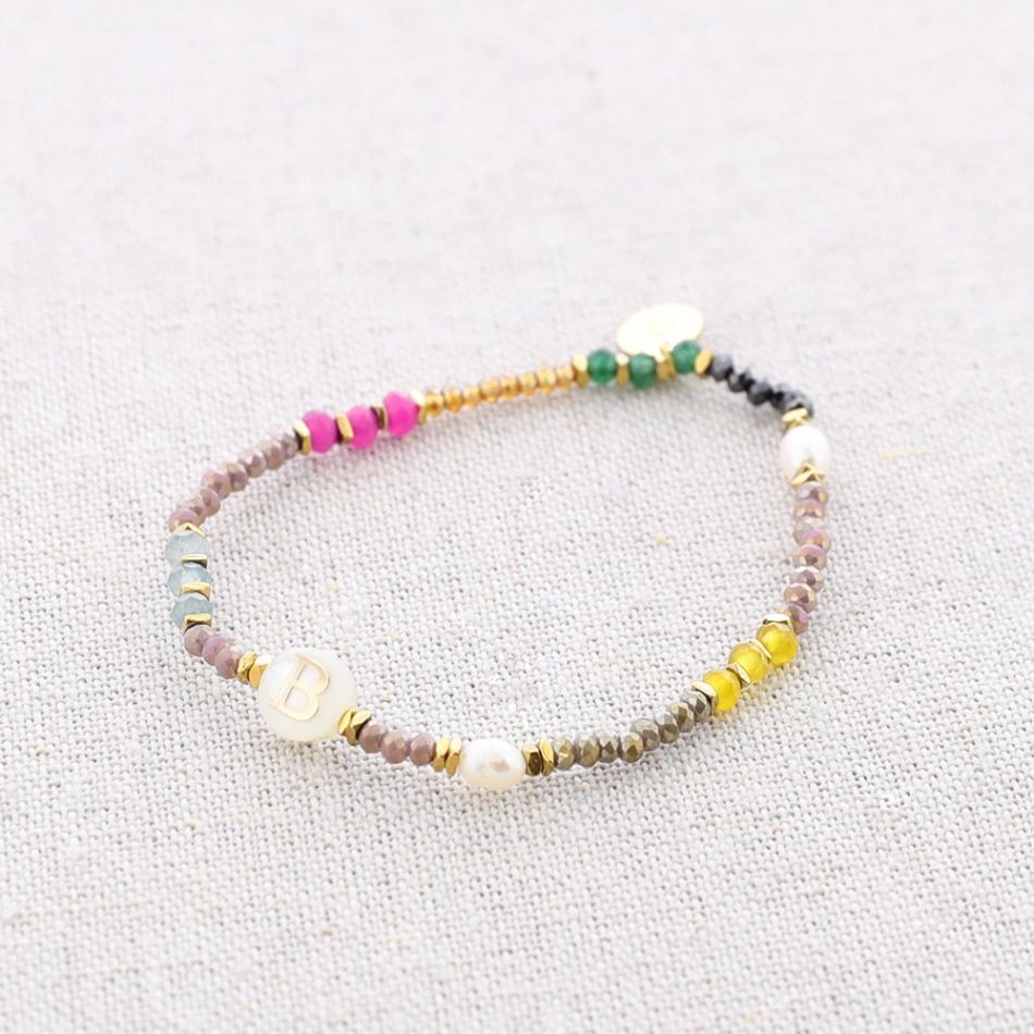 ELASTIC STEEL STONE LETTER B BRACELET