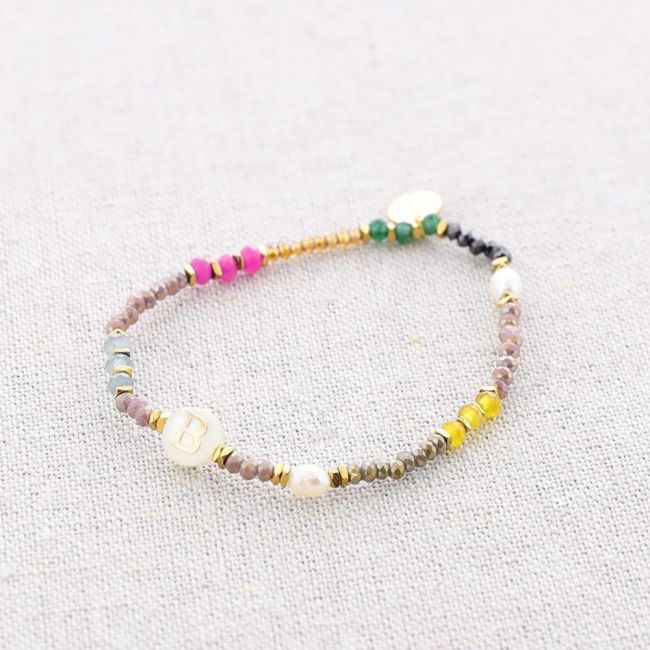 ELASTIC STEEL STONE LETTER B BRACELET